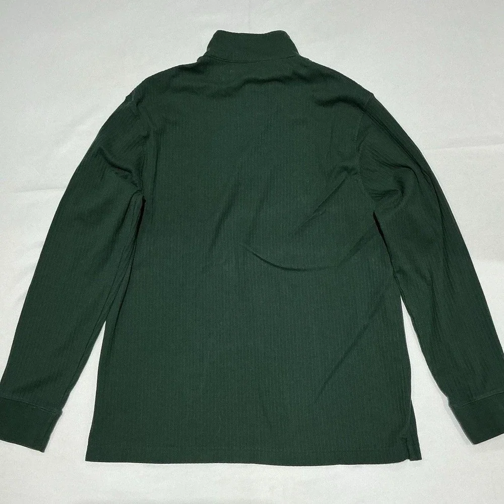Chaps Sweater Mens Large Green Ribbed Mock Neck 1/4‎ Zip Preppy Cotton Pullover